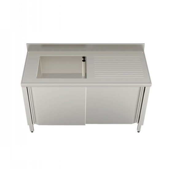 STAINLESS STEEL SINK 1000X700 WITH SLIDING CABINET 1 RIGHT DRIPPER TANK - professionale