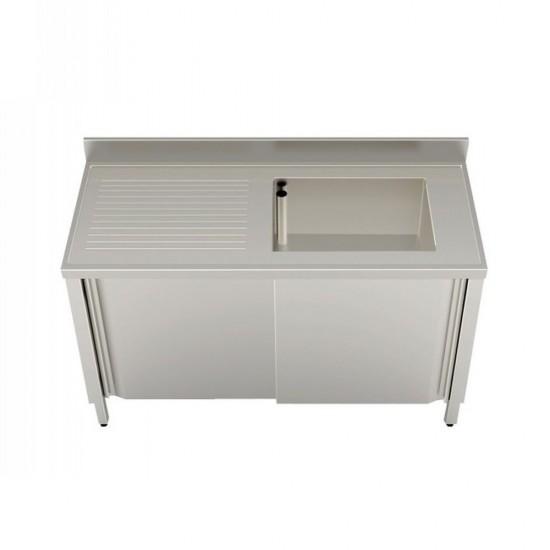 LAVELLO INOX 1200X700 CON ARMADIO SCORREVOLE 1 VASCA GOCCIOLATOIO SINISTRO - cornerchef