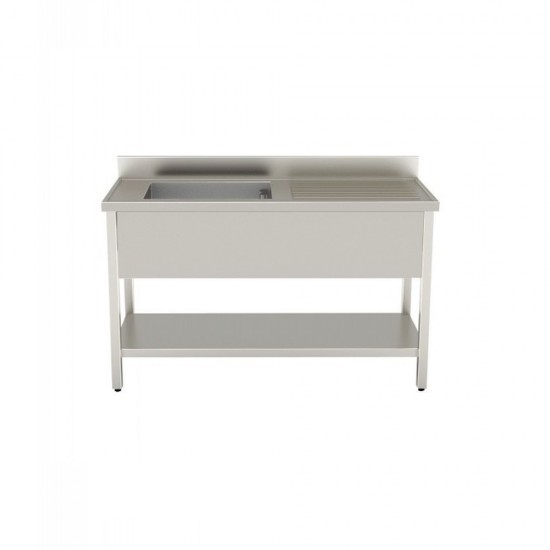 OPEN SINK 1200X700 ON LEGS WITH LOWER SHELF 1 RIGHT DRIPPER TANK - risto&food
