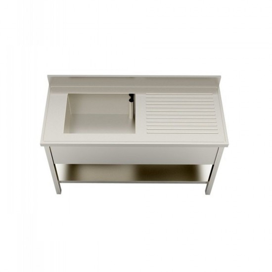 OPEN SINK 1200X700 ON LEGS WITH LOWER SHELF 1 RIGHT DRIPPER TANK - risto&food