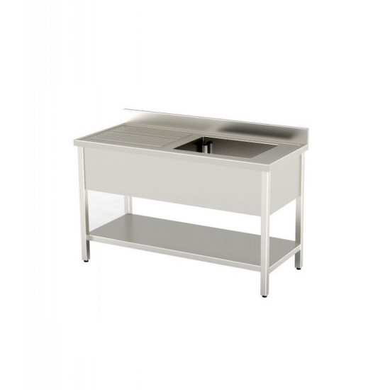OPEN SINK 1200X700 ON LEGS WITH LOWER SHELF 1 TANK DRIP LEFT - professionale