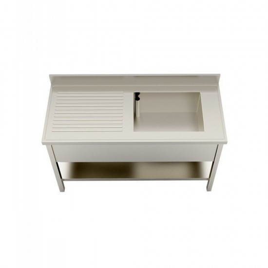 OPEN SINK 1200X700 ON LEGS WITH LOWER SHELF 1 TANK DRIP LEFT - professionale