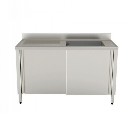 LAVELLO INOX 1200X700 CON ARMADIO SCORREVOLE 1 VASCA GOCCIOLATOIO SINISTRO - cornerchef