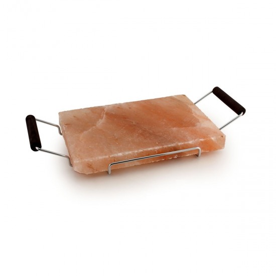 PINK SALT PLATE CM 20X30 WITH METAL FRAME WENGE HANDLES - cornerchef