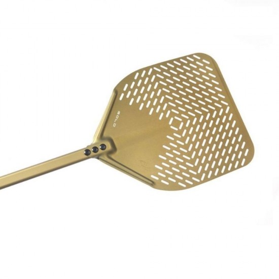 RECTANGULAR PERFORATED PIZZA PEEL IN GOLD ALUMINUM 33X33 - risto&food