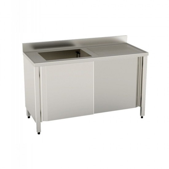 LAVELLO INOX 1200X700 CON ARMADIO SCORREVOLE 1 VASCA GOCCIOLATOIO DESTRO - risto&food
