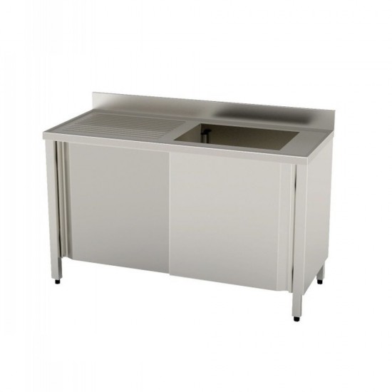 LAVELLO INOX 1200X700 CON ARMADIO SCORREVOLE 1 VASCA GOCCIOLATOIO SINISTRO - cornerchef