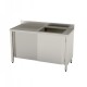 LAVELLO INOX 1200X700 CON ARMADIO SCORREVOLE 1 VASCA GOCCIOLATOIO SINISTRO - cornerchef