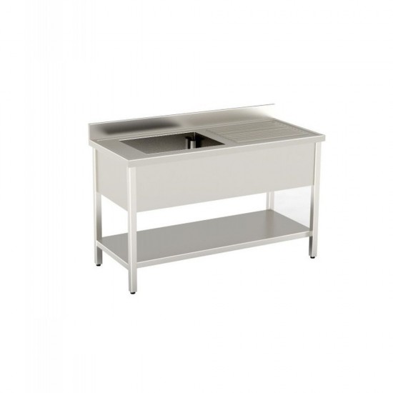 OPEN SINK 1200X700 ON LEGS WITH LOWER SHELF 1 RIGHT DRIPPER TANK - risto&food