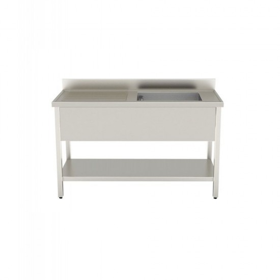 OPEN SINK 1200X700 ON LEGS WITH LOWER SHELF 1 TANK DRIP LEFT - professionale