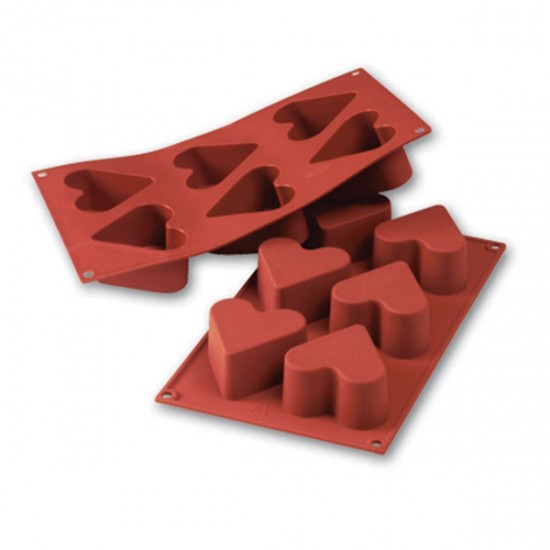 6 HEARTS RED SILICONE MOLD